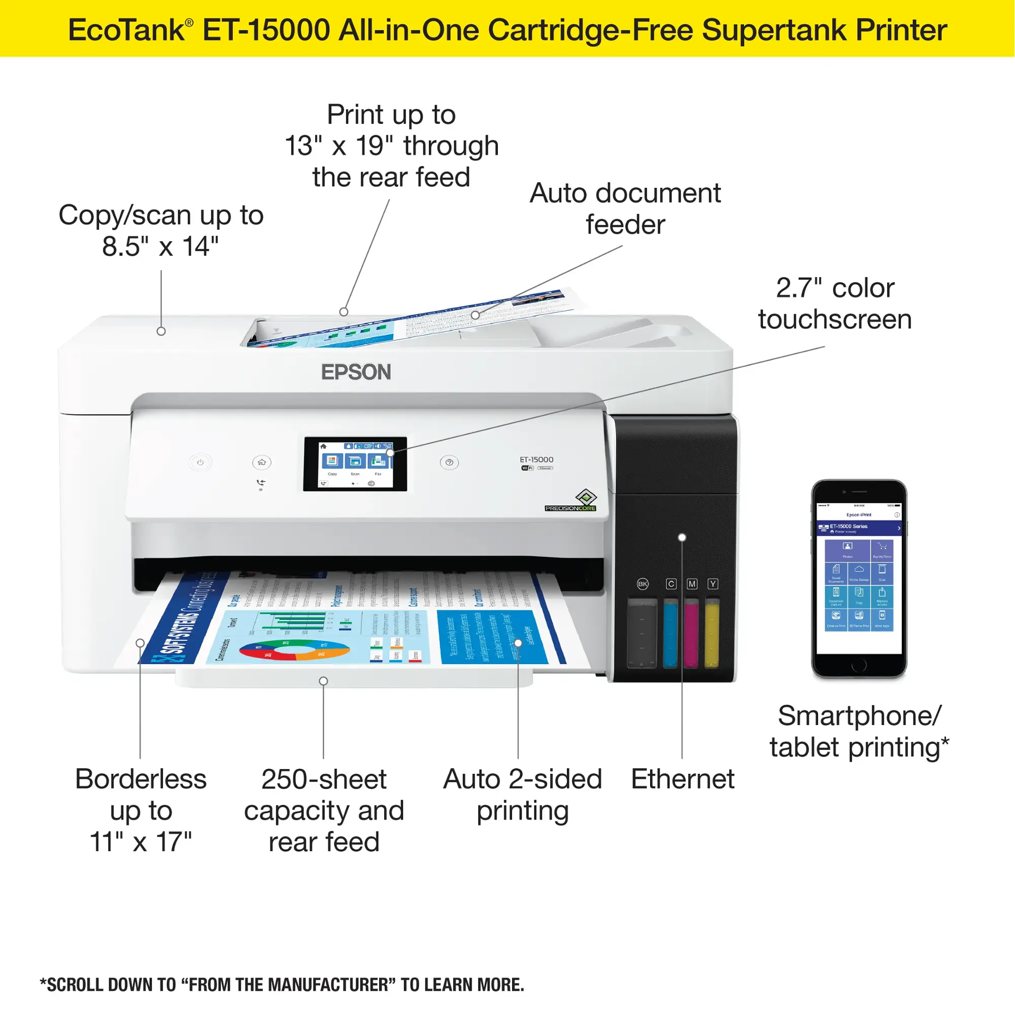 Epson - EcoTank ET-15000 Wireless All-In-One Inkjet Printer - White