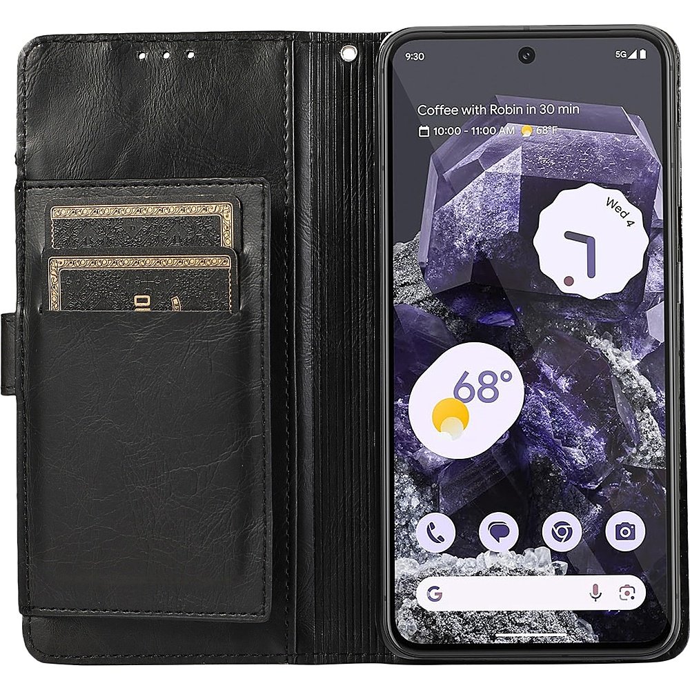 Sahara Case - Leather Folio Wallet Case for Google Pixel 8 - Black-Black