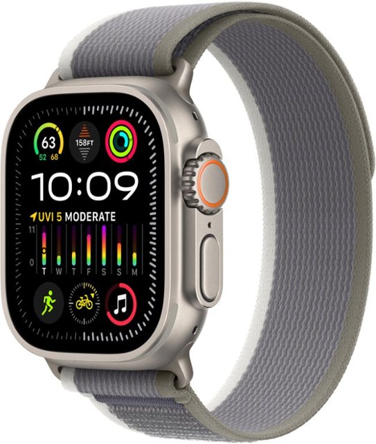 Apple Watch Ultra 2 (GPS + Cellular) 49mm Titanium Case with Green/Gray Trail Loop - S/M - Titanium-Titanium - Trail Loop - Green/Gray