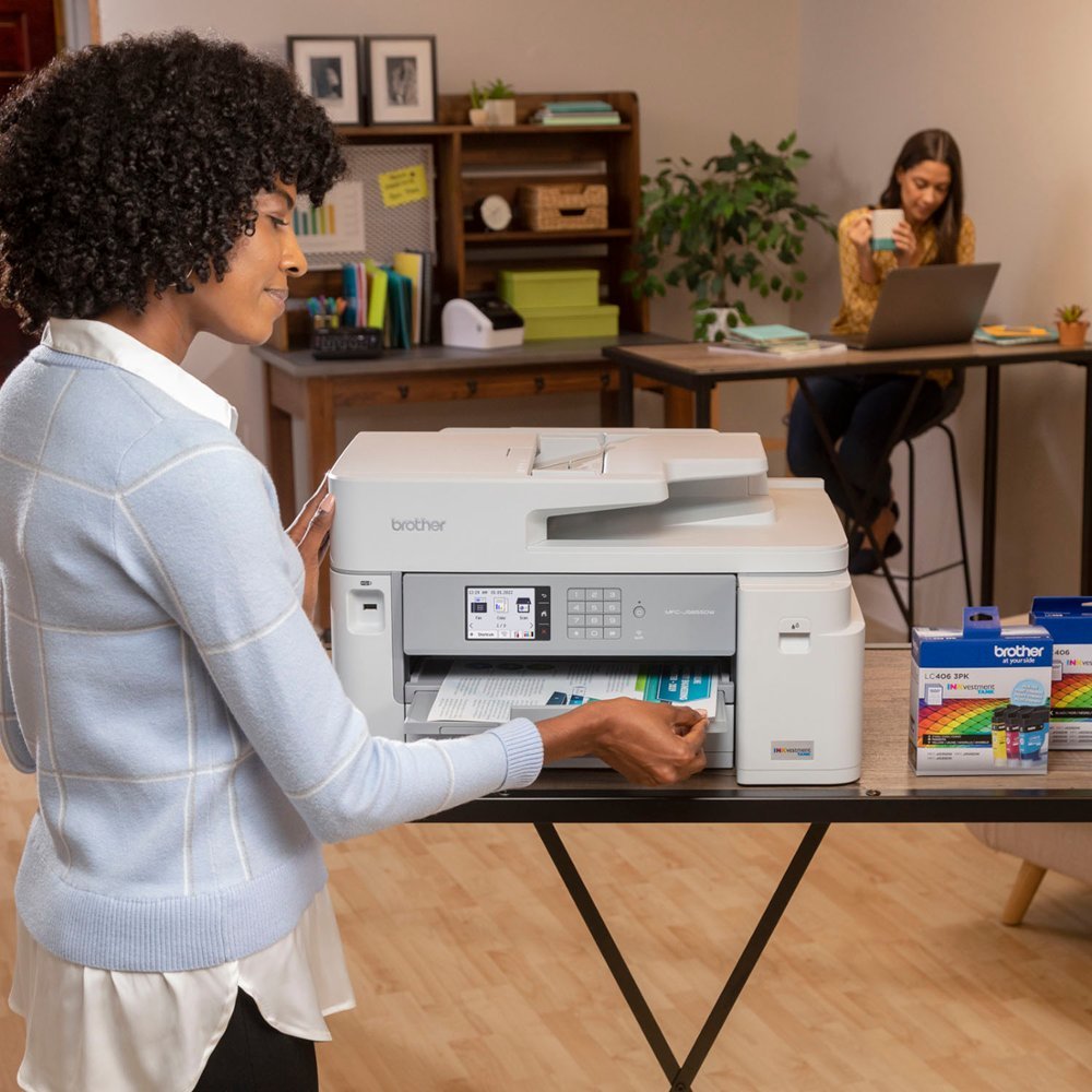 Brother - MFC-J5855DW INKvestment Tank All-in-One Inkjet Printer with up to 1-Year of Ink In-box - White/Gray-White/Gray