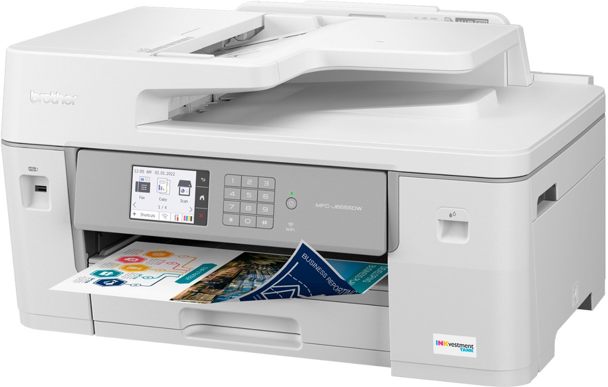 Brother - MFC-J6555DW INKvestment Tank All-in-One Inkjet Printer with up to 1-Year of Ink In-box - White/Gray-White/Gray
