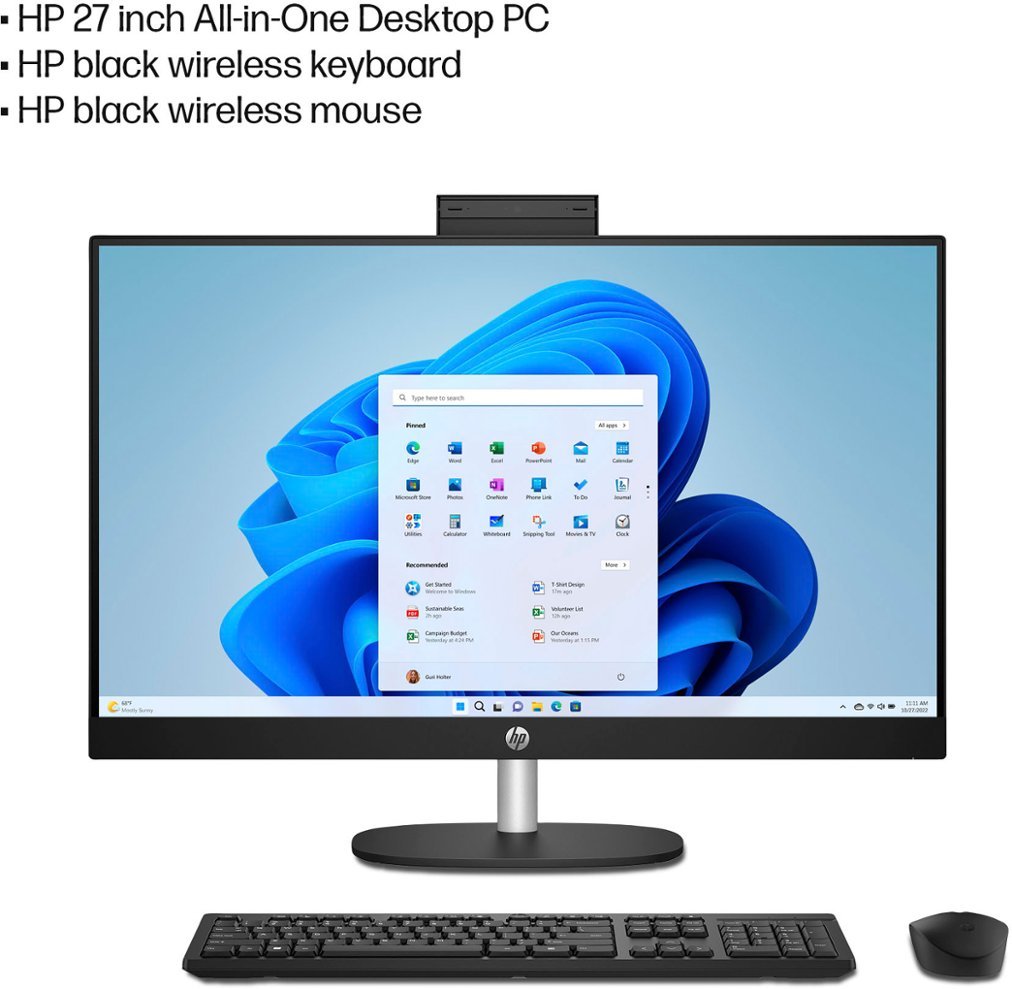 HP - 27" Touch-Screen All-in-One with Adjustable Height - AMD Ryzen 7 - 16GB Memory - 1TB SSD - Jet Black-AMD Ryzen 7 7000 Series-16 GB Memory-1024 GB-Jet Black