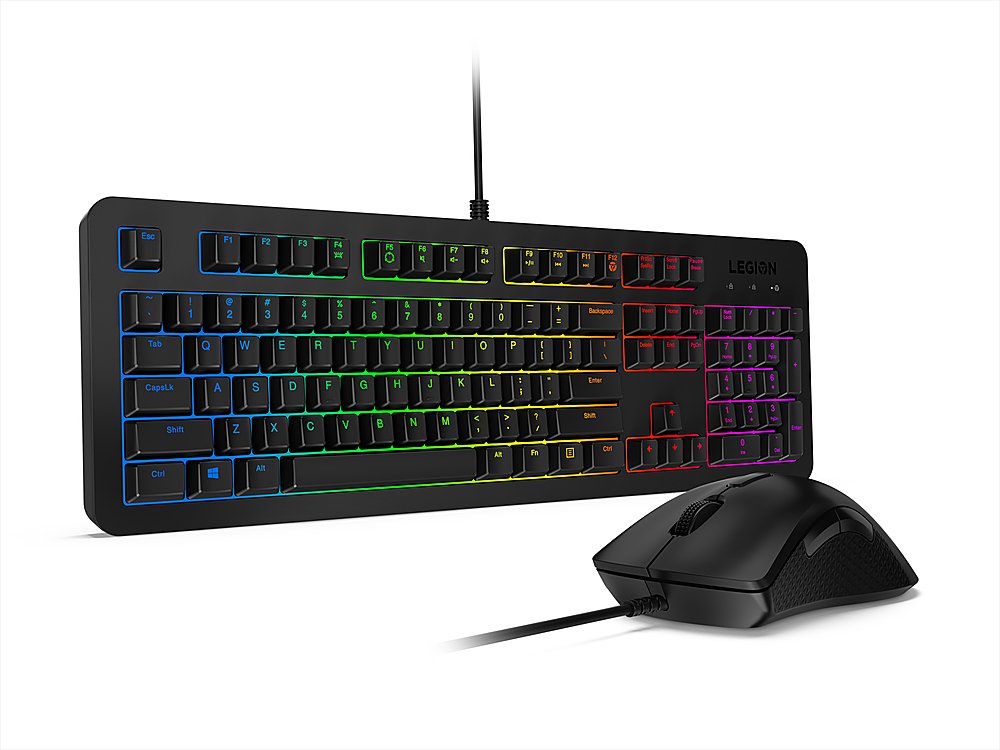 Lenovo - Legion KM300 Full-size Wired RGB Gaming Keyboard and Optical Mouse Gaming Bundle for PC - Black-Black