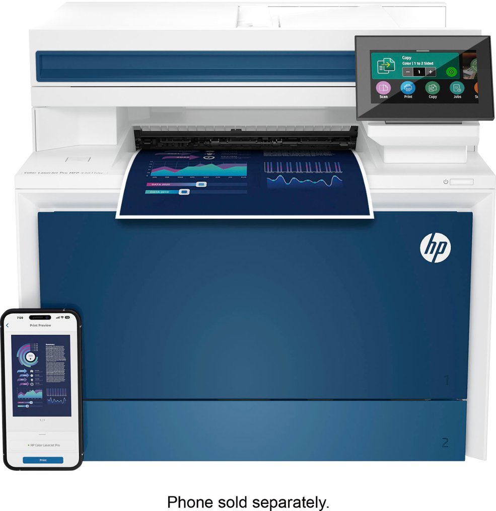 HP - LaserJet Pro 4301fdw Wireless Color All-in-One Laser Printer - White/Blue-White/Blue