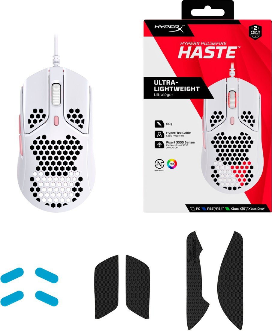 HyperX - Pulse fire Haste Lightweight Wired Optical Gaming Mouse with RGB Lighting - White/Pink-White/Pink