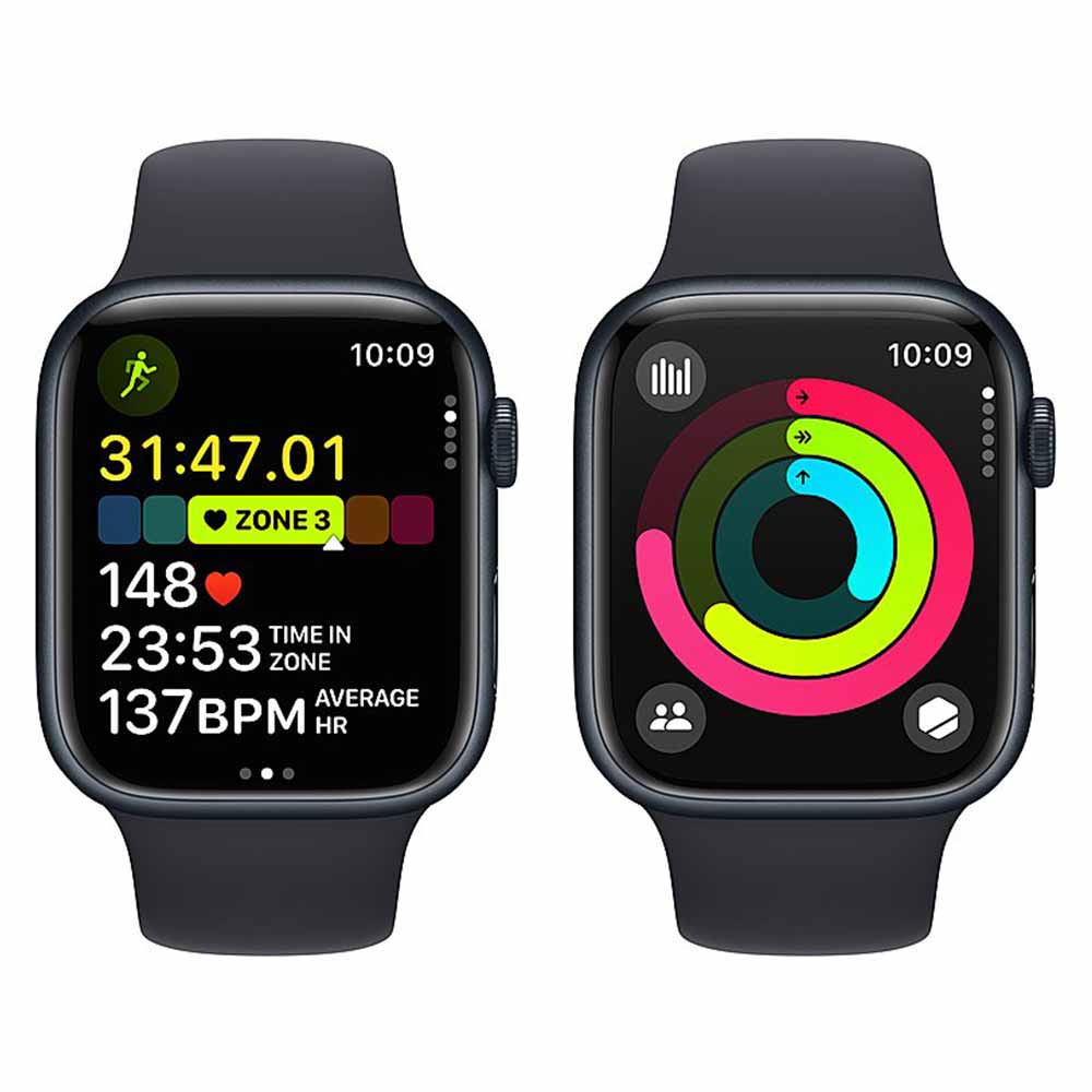 Apple Watch Series 9 (GPS) 45mm Midnight Aluminum Case with Midnight Sport Band - M/L - Midnight-45 millimeters-Midnight