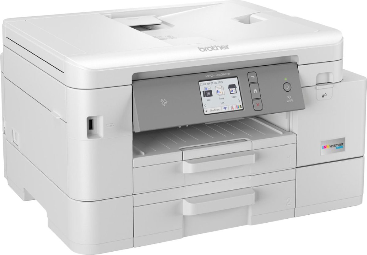 Brother - INKvestment Tank MFC-J4535DW Wireless All-in-One Inkjet Printer with Up to 1-Year of Ink in-box - White/Gray-White/Gray