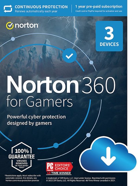 Norton - 360 for Gamers (3 Device) Antivirus Internet Security Software + Game Optimizer + VPN (1 Year Subscription) - Android, Apple iOS, Mac OS, Windows [Digital]-Multi