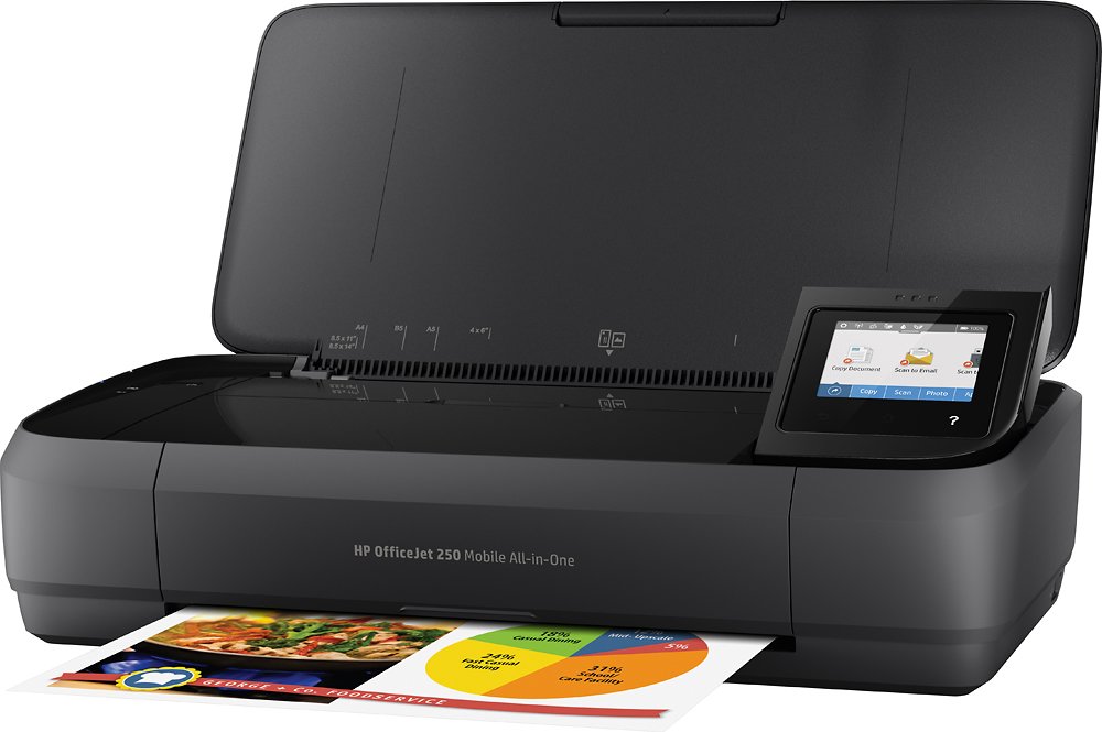 HP - Office Jet 250 Mobile Wireless All-In-One Inkjet Printer - Black-Black
