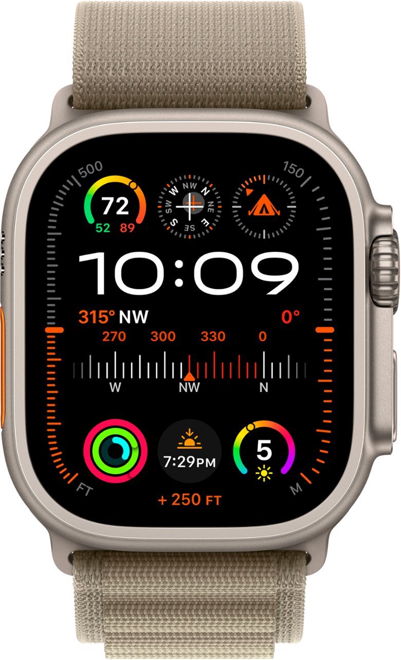 Apple Watch Ultra 2 (GPS + Cellular) 49mm Titanium Case with Olive Alpine Loop - Small - Titanium-Titanium - Alpine Loop - Olive