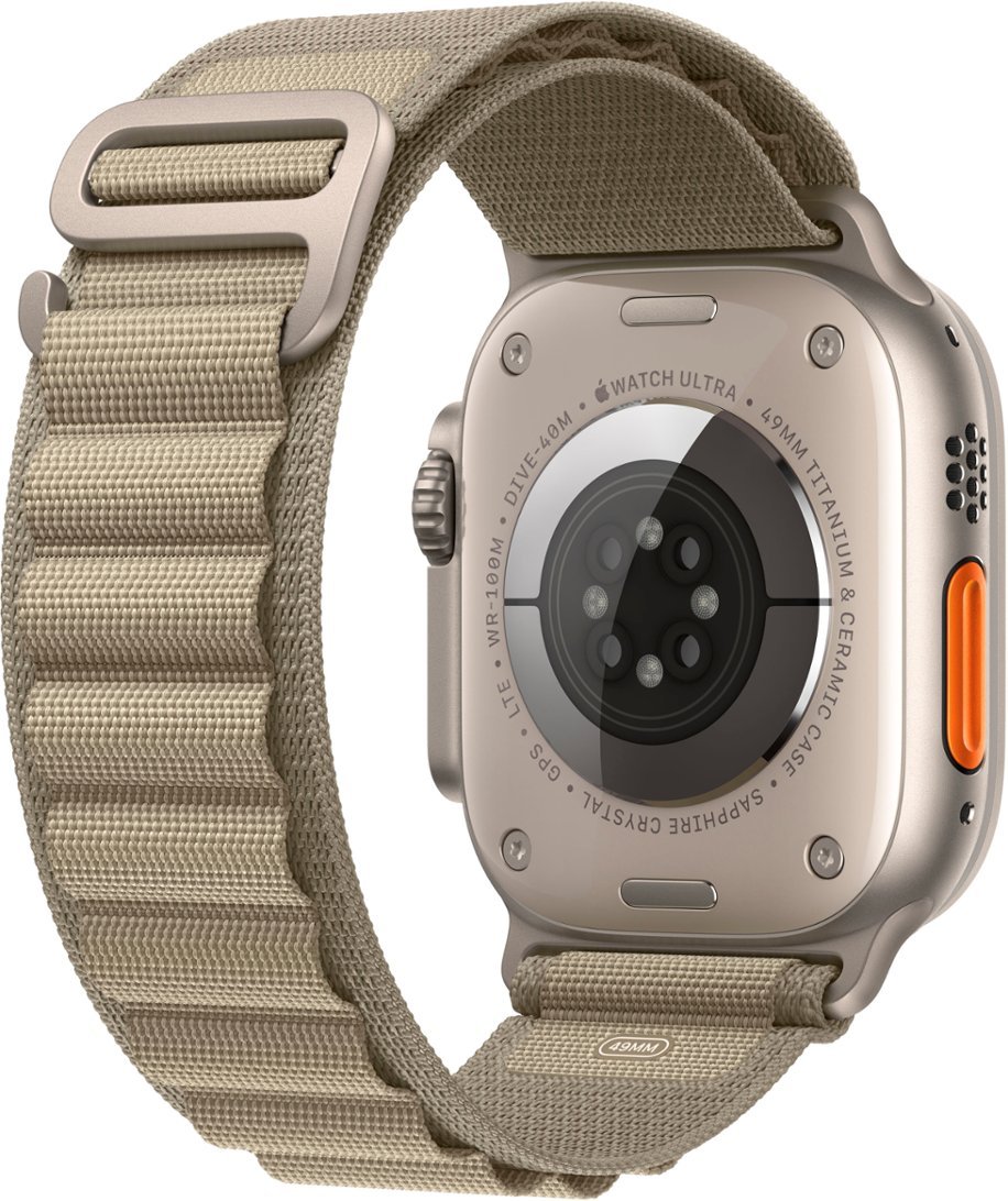 Apple Watch Ultra 2 (GPS + Cellular) 49mm Titanium Case with Olive Alpine Loop - Large - Titanium-Titanium - Alpine Loop - Olive