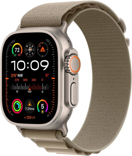 Apple Watch Ultra 2 (GPS + Cellular) 49mm Titanium Case with Olive Alpine Loop - Large - Titanium-Titanium - Alpine Loop - Olive
