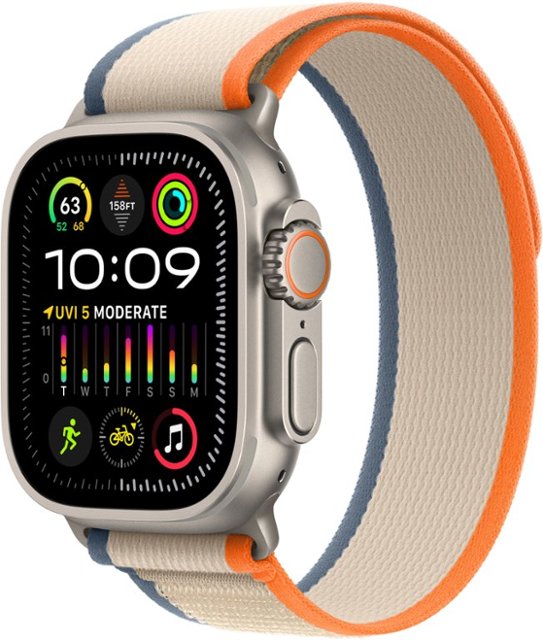 Apple Watch Ultra 2 (GPS + Cellular) 49mm Titanium Case with Orange/Beige Trail Loop - S/M - Titanium-Titanium - Trail Loop - Orange/Beige