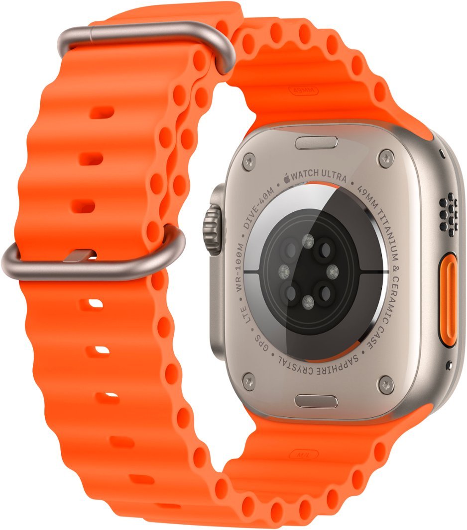 Apple Watch Ultra 2 (GPS + Cellular) 49mm Titanium Case with Orange Ocean Band - Titanium-Titanium - Ocean - Orange