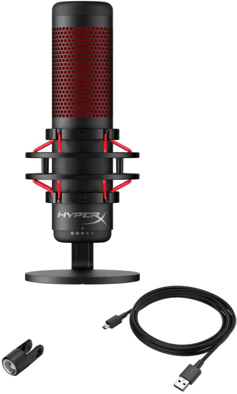 HyperX - Quad Cast Wired Multi-Pattern USB Electret Condenser Microphone-Black/Red