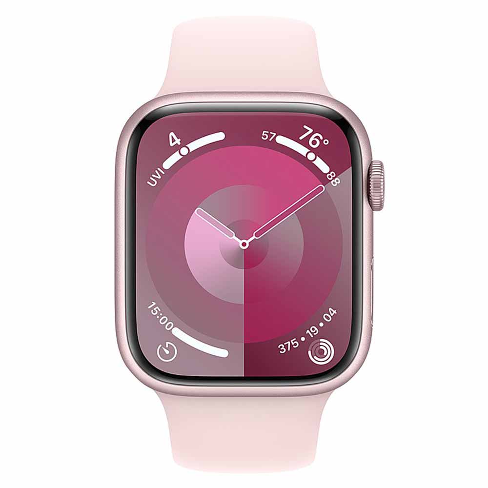 Apple Watch Series 9 (GPS) 45mm Pink Aluminum Case with Light Pink Sport Band - M/L - Pink-45 millimeters-Pink