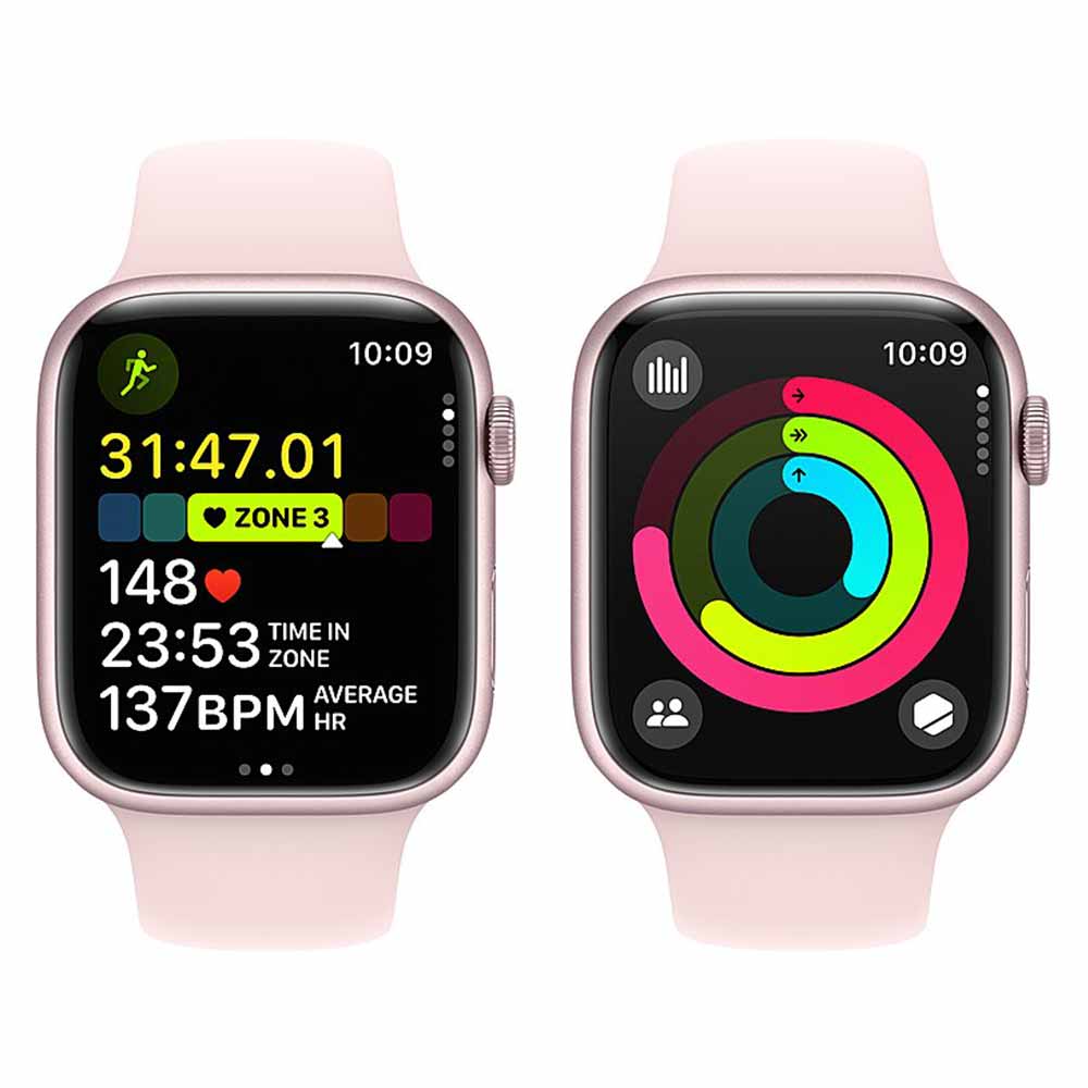 Apple Watch Series 9 (GPS) 45mm Pink Aluminum Case with Light Pink Sport Band - M/L - Pink-45 millimeters-Pink