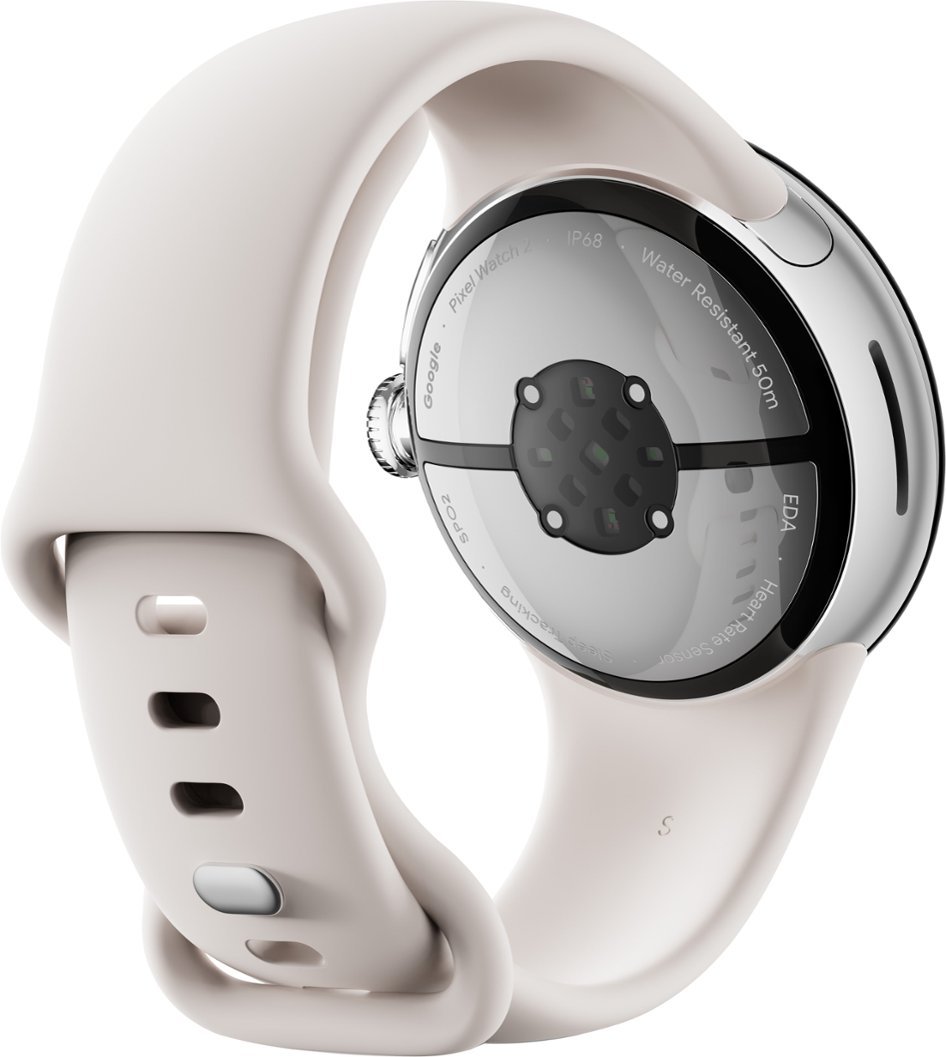 Google - Pixel Watch 2 Polished Silver Aluminum Case Smartwatch with Porcelain Active Band Wi-Fi - Polished Silver-Polished Silver