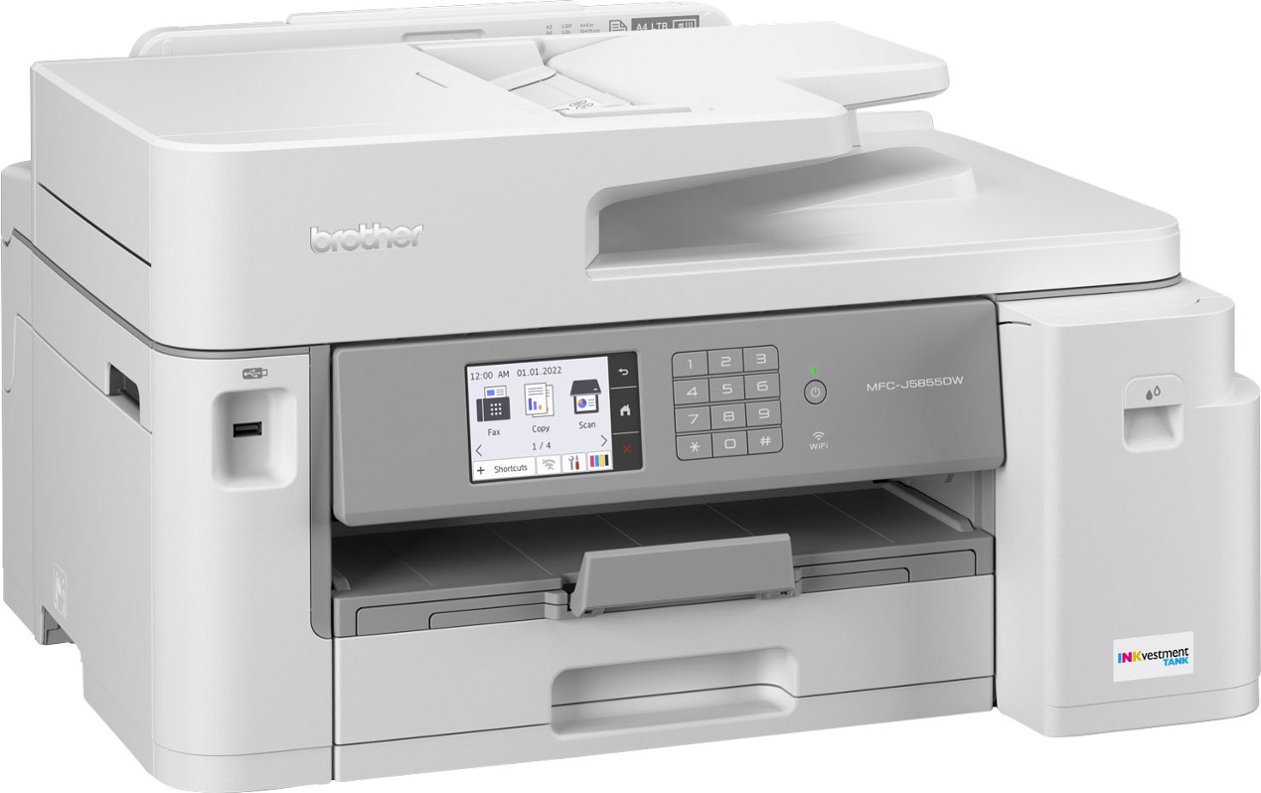 Brother - MFC-J5855DW INKvestment Tank All-in-One Inkjet Printer with up to 1-Year of Ink In-box - White/Gray-White/Gray