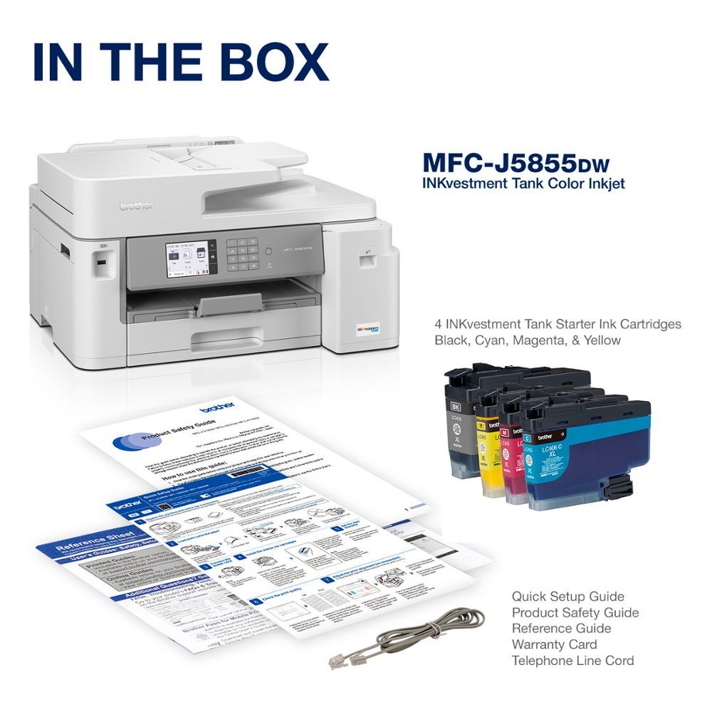 Brother - MFC-J5855DW INKvestment Tank All-in-One Inkjet Printer with up to 1-Year of Ink In-box - White/Gray-White/Gray