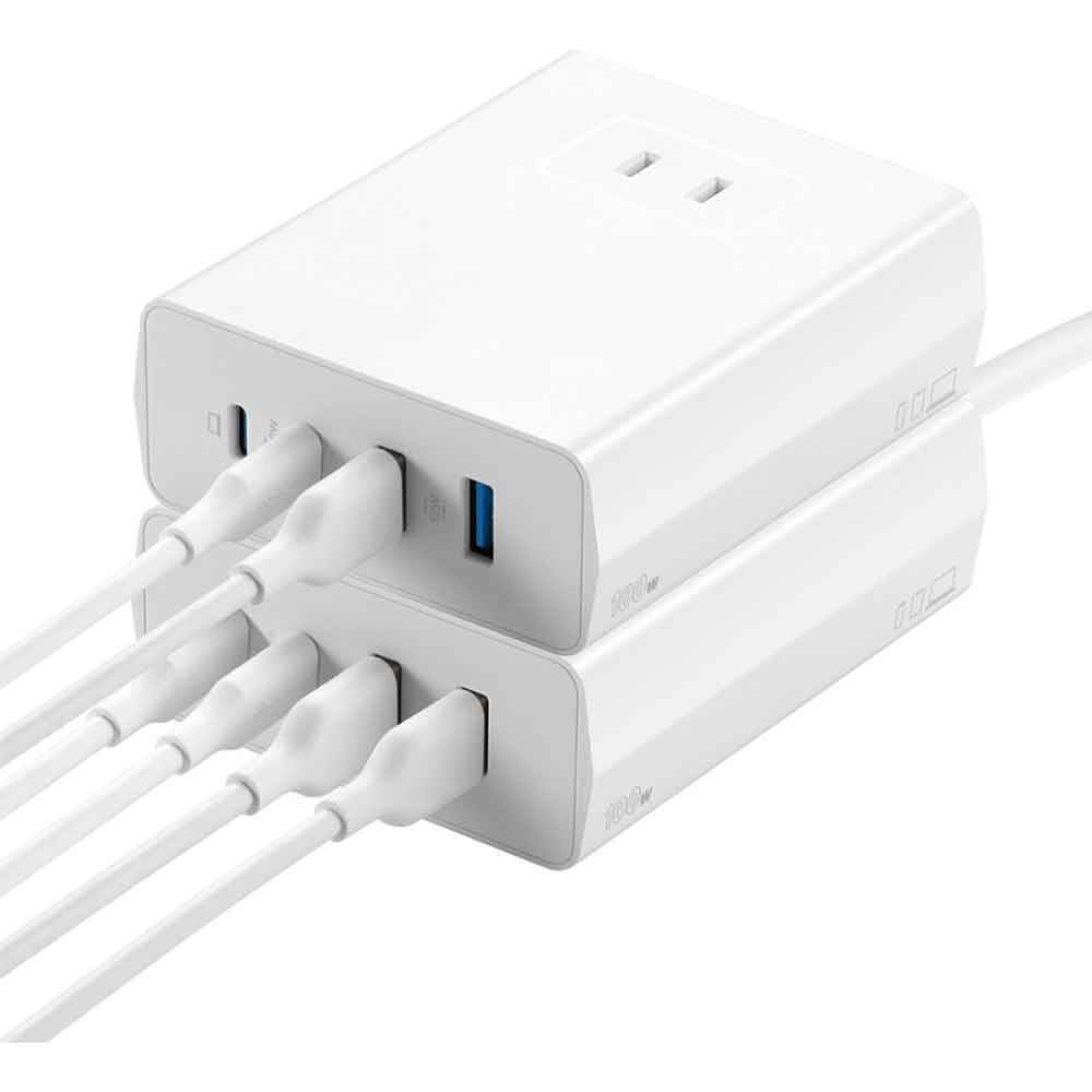 Insignia™ - 100W 4-Port USB and USB-C Desktop Charger Kit for MacBook Pro, Smartphone, Tablet and More - White-White