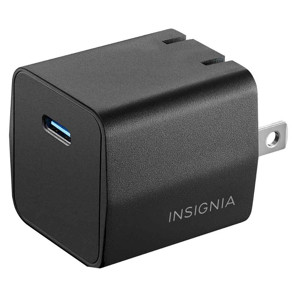 Insignia™ - 30W USB-C Compact and Foldable Wall Charger for MacBook Air, iPad, iPhone, Smartphone, Tablet and More - Black-Black