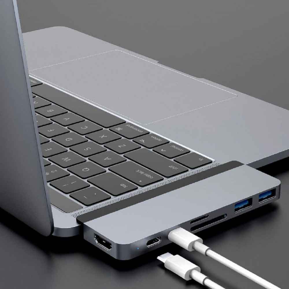 Hyper - DUO 7-Port USB-C Hub - USB-C Docking Station for Apple MacBook Pro and Air - Gray-Gray