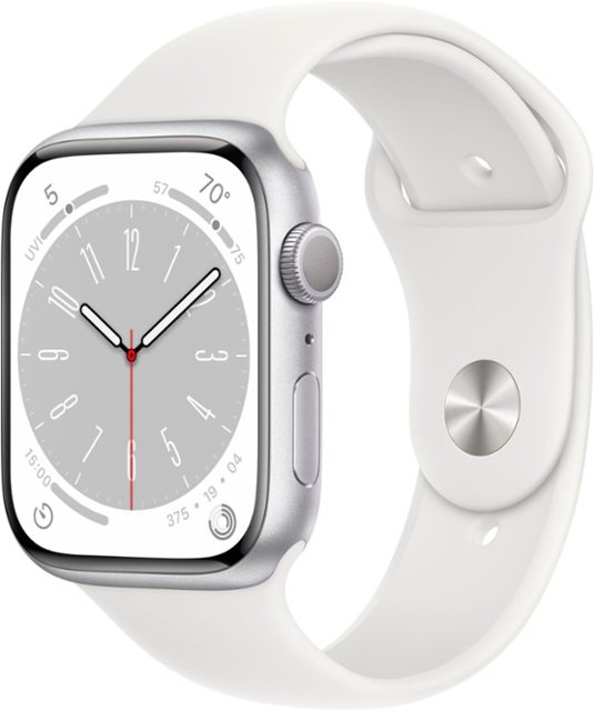Apple Watch Series 8 (GPS) 45mm Aluminum Case with White Sport Band - M/L - Silver-Silver