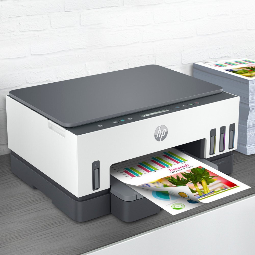 HP - Smart Tank 7001 Wireless All-In-One Super tank Inkjet Printer with up to 2 Years of Ink Included - White & Slate-White & Slate
