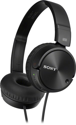Sony - Noise-Canceling Wired On-Ear Headphones - Black-Black