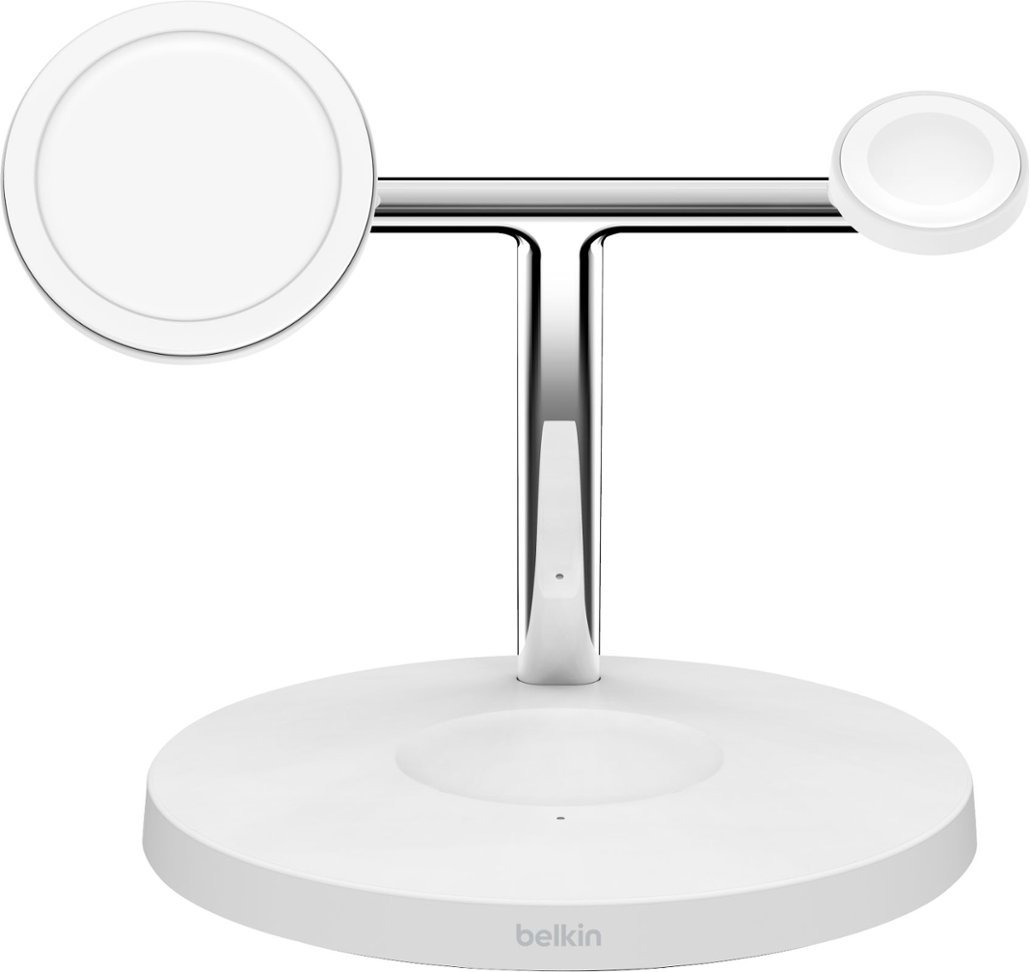 Belkin - MagSafe 3-in-1 Wireless Charging Stand - Faster Charging for Apple Watch - iPhone 14, 13 & 12 series & AirPods - White
