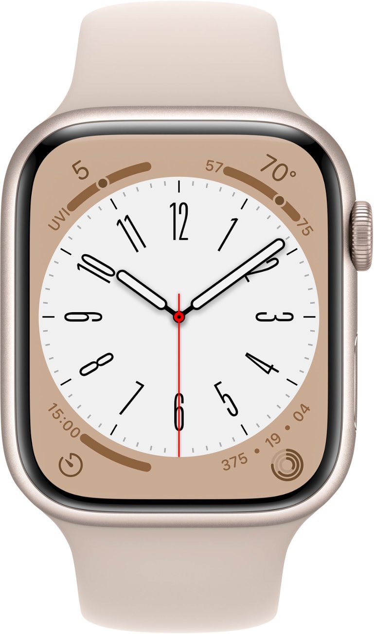 Apple Watch Series 8 (GPS) 45mm Aluminum Case with Starlight Sport Band - M/L - Starlight-Starlight