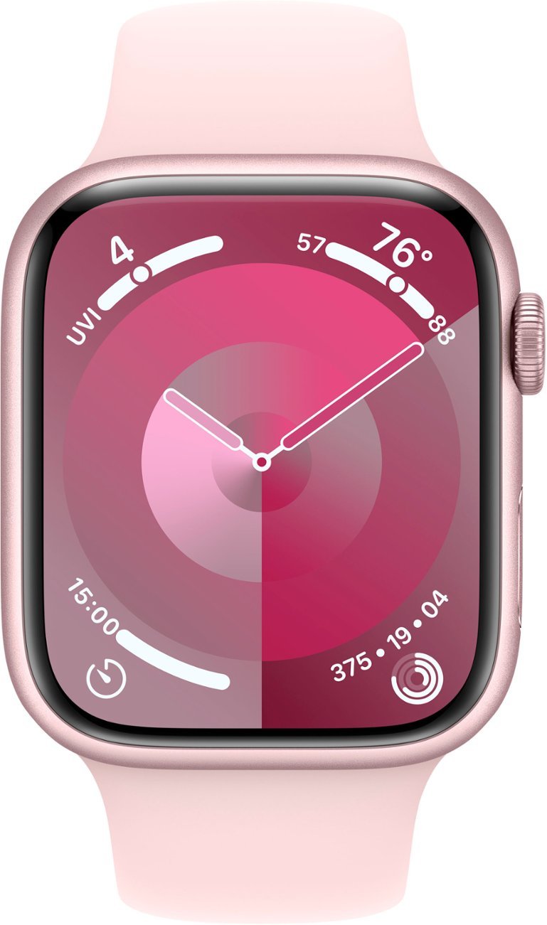 Apple Watch Series 9 (GPS) 45mm Pink Aluminum Case with Light Pink Sport Band - M/L - Pink-45 millimeters-Pink
