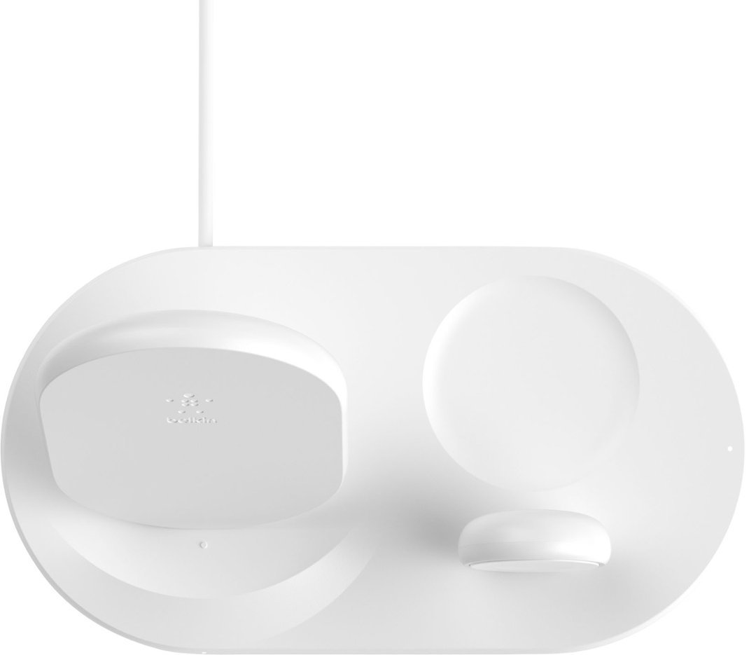 Belkin - 3-in-1 Wireless Charger - Fast Charging Stand for iPhone, Watch & AirPods - Qi-Certified Charger - Case Compatible - White