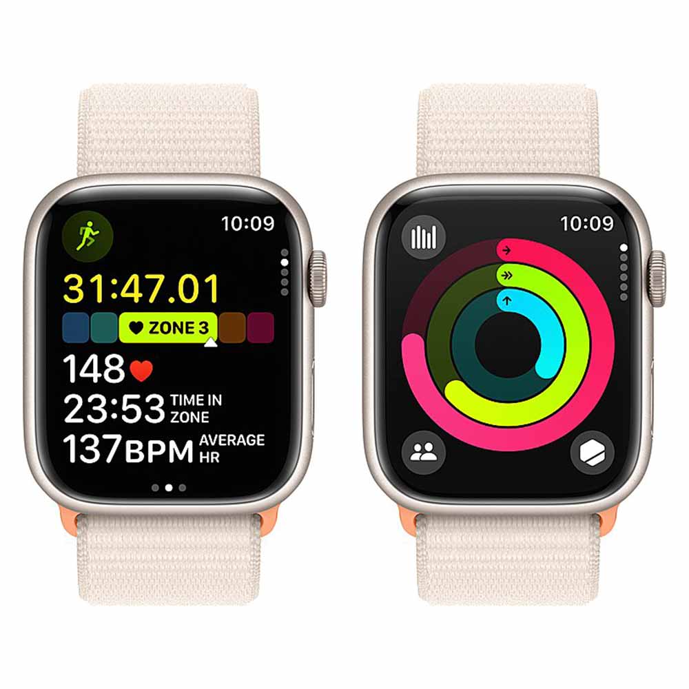 Apple Watch Series 9 (GPS) 45mm Starlight Aluminum Case with Starlight Sport Loop - Starlight-45 millimeters-Starlight